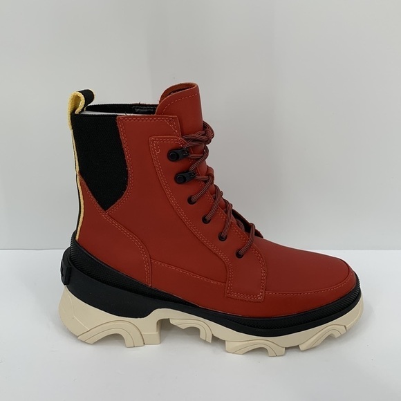 Sorel Brex lace-up boots warp red leather waterproof chunky platform new 9.5 - Picture 2 of 6